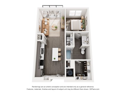 Floor plan for studio, 1 bath, 665 sqft